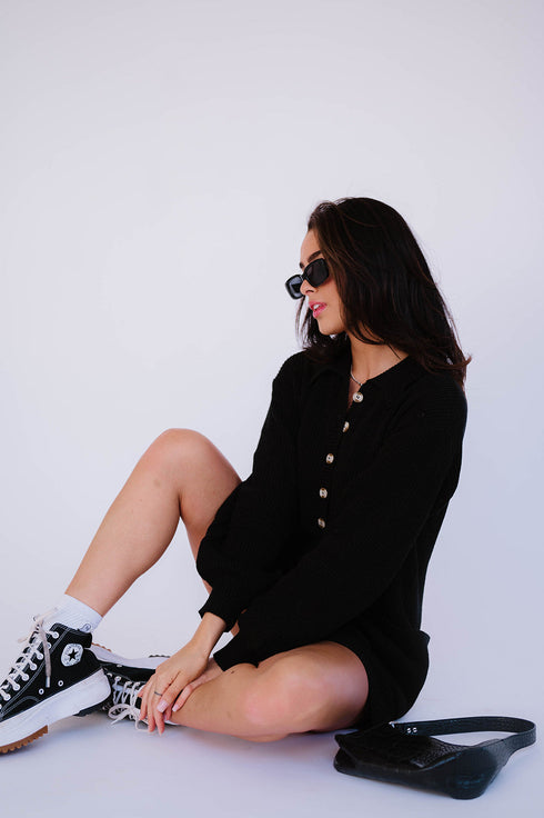 Picnic Date Knit Romper// Black